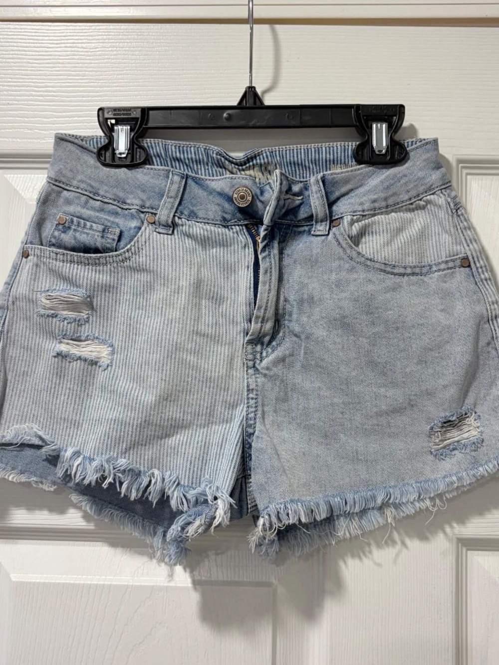 Rewash Light Wash Pinstriped Distressed Denim Shorts